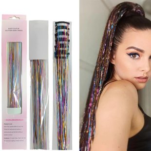 Cross-Border Amazon Best-Selling Laser Gold Tinsel Hair Color Box Set of 12 Pieces of Colorful Hair Extensions