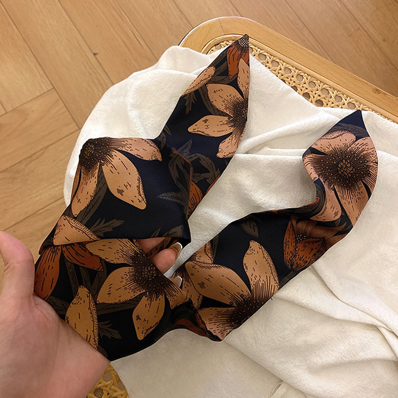 Daily Occasion Silk Scarf Material Flower Pattern Retro Flower Silk Scarf Printing Hair Tie