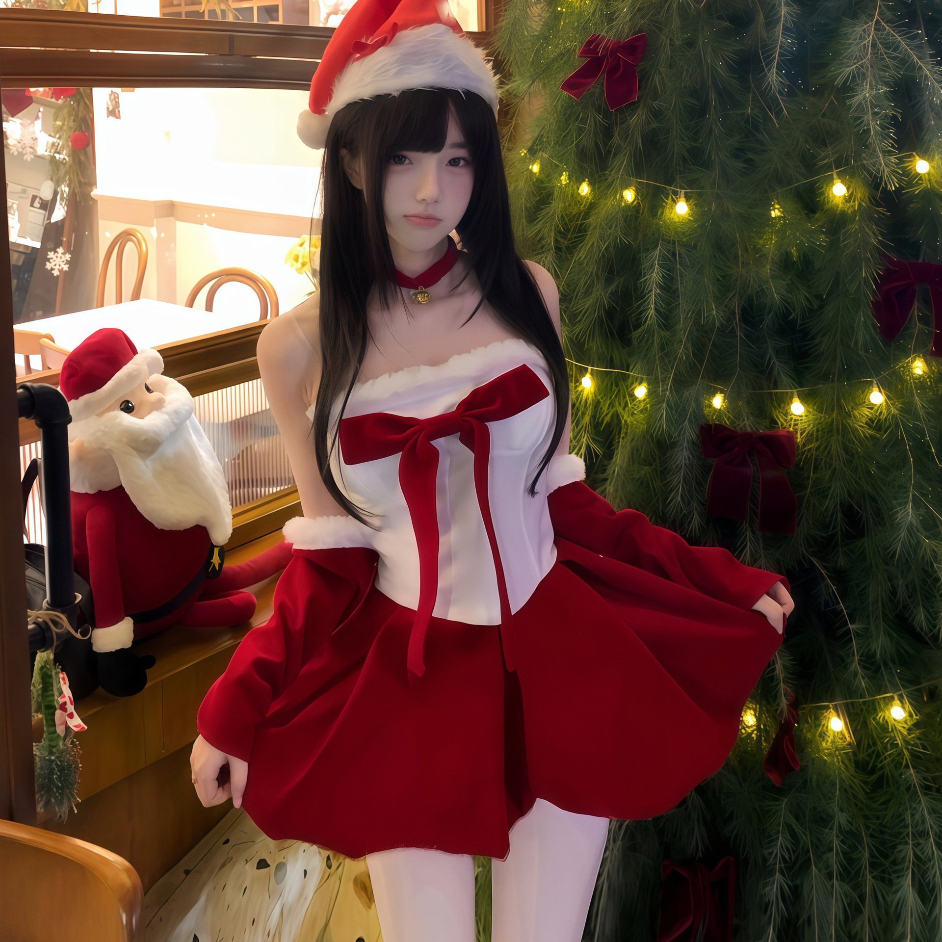Christmas JK uniform in a pure and desirable style, bow-tie strapless dress, sexy and sweet New Year's outfit for streamers, cross-border wholesale and dropshipping