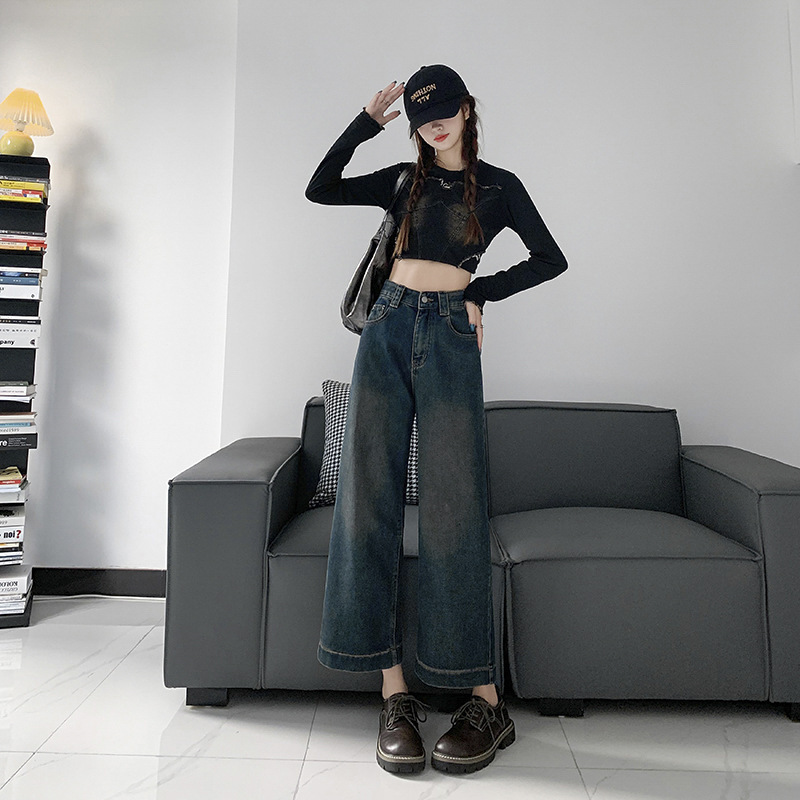 韓国風ルーズストレート8点ワイドレッググラニーパンツ2025春夏新作ソフトストレートジーンズ小柄な人向け|undefined