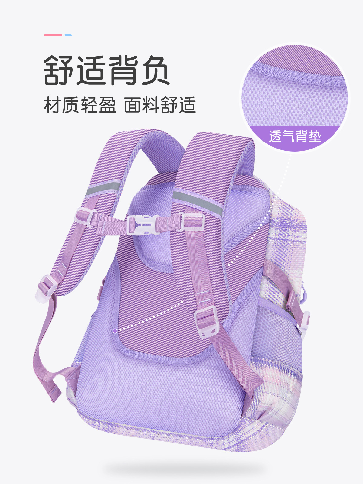 Mochilas escolares para estudiantes de primaria de primer a sexto grado para niñas, ultraligeras, transpirables, protectoras de la columna vertebral, impermeables, bolsas de dibujos animados con hombros a cuadros