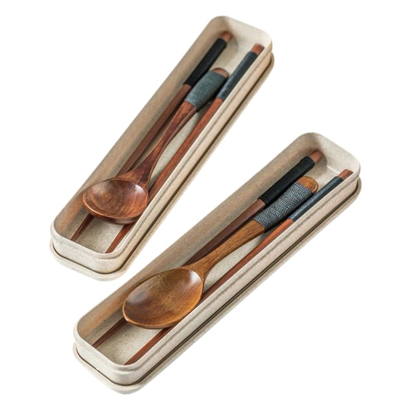 Palillos cuchara traje de madera palillos individuales cuchara estudiante de escuela primaria palillos cuchara caja de almacenamiento vajilla una persona portátil letras