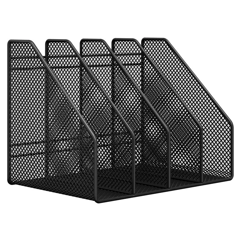 Metal Document Organizer Rack, Mesh File Storage Box, 2–6 Compartments, Black/White Options