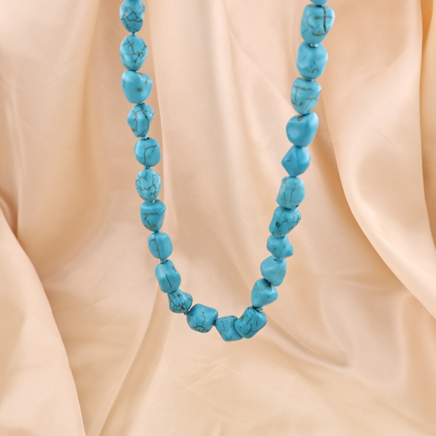 Synthetics, Mixed materials, Stone Material Elegant Retro Irregular Turquoise Handmade Chain Necklace In Bulk
