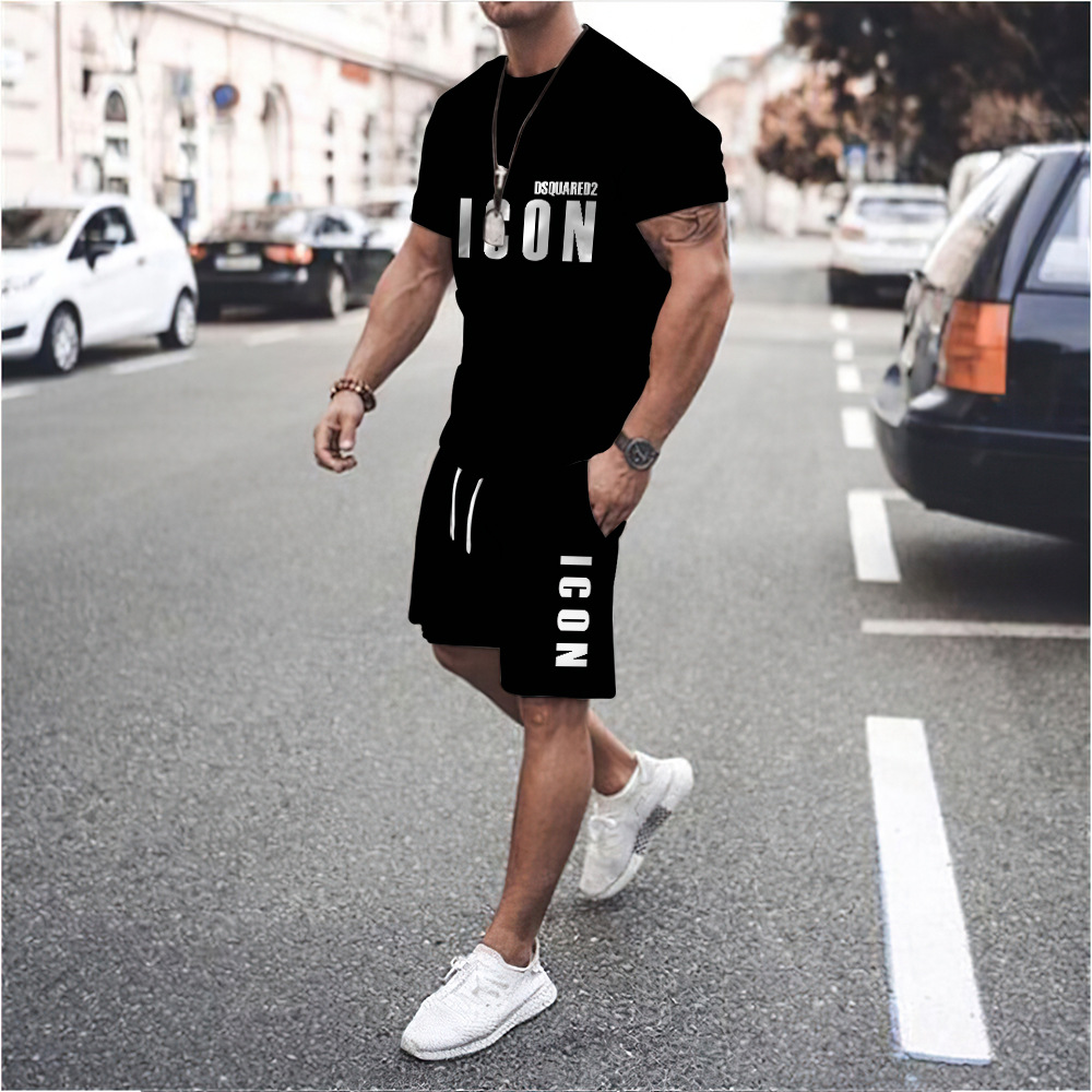 2023 nuevos deportes casuales camiseta de los hombres de verano de fitness shorts camiseta traje de running traje de manga corta de los hombres de comercio exterior