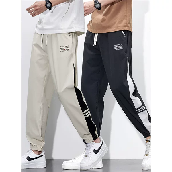 Summer Thin Casual Pants Men's Loose Trendy Ins Simple Tie-legged Hallen Pants New Stretch Pants for College Students