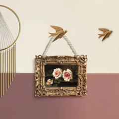 Baroque European Oak Tree Vintage Rectangle Picture Frame Pearl Chain Painting Resin Ornament Living Room Decor