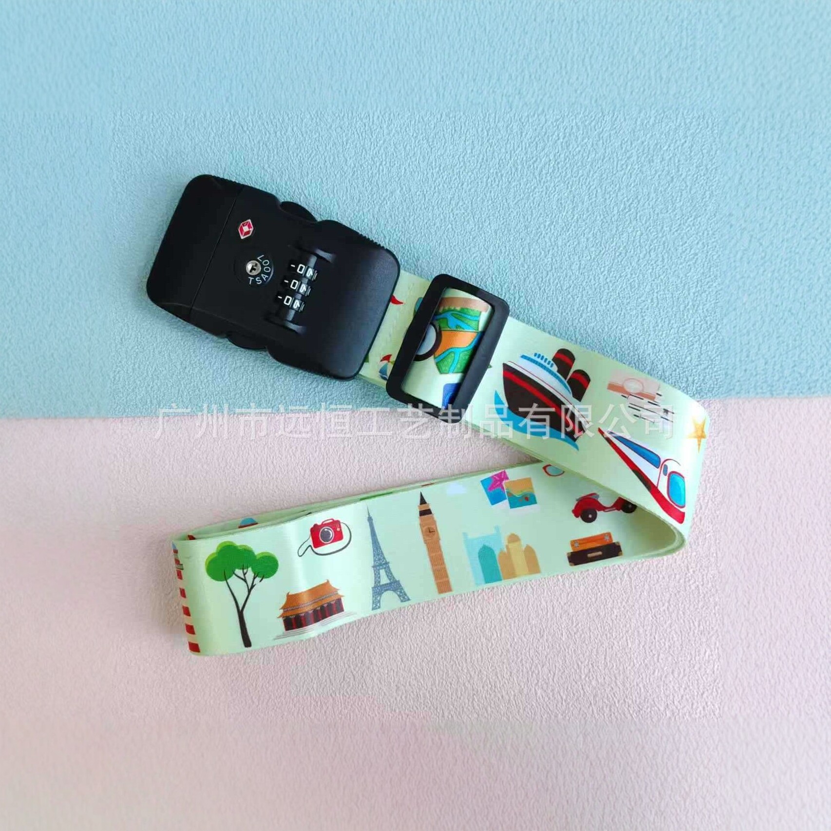 TSA combination lock luggage strap, cartoon pattern thickened nylon suitcase strap, anti-theft fixed strap for checked luggage, multi-functional