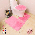 卫生间纯色长毛绒马桶三件套地垫卫浴厕所丝毛地垫套装PV绒地毯