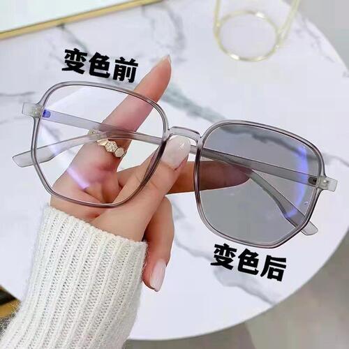 Photochromic anti-blue light glasses flat mirror simple glasses frame square frame glasses frame finished jelly color myopia glasses