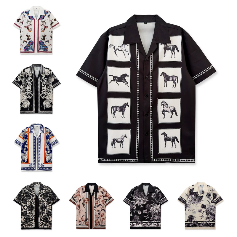 Vintage Hong Kong Style Retro Floral All-Over Print Cuban Collar Short-Sleeved Shirt for Men Hawaiian Vacation Beach Floral Shirt