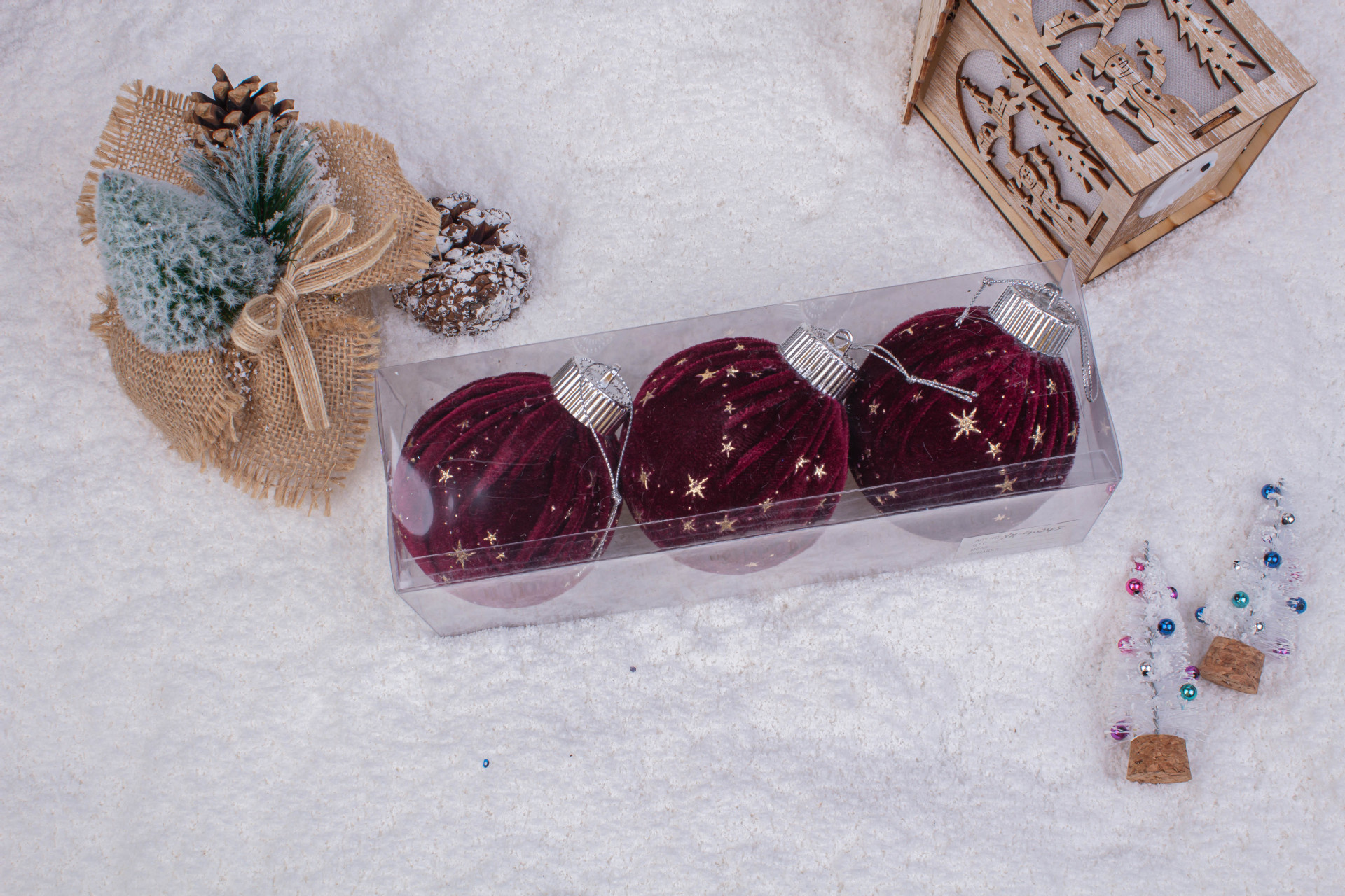 Decoraciones de Navidad personalizadas colgantes de árbol de Navidad 8cm espuma de veludo de oro bolón de Navidad colgantes de Navidad