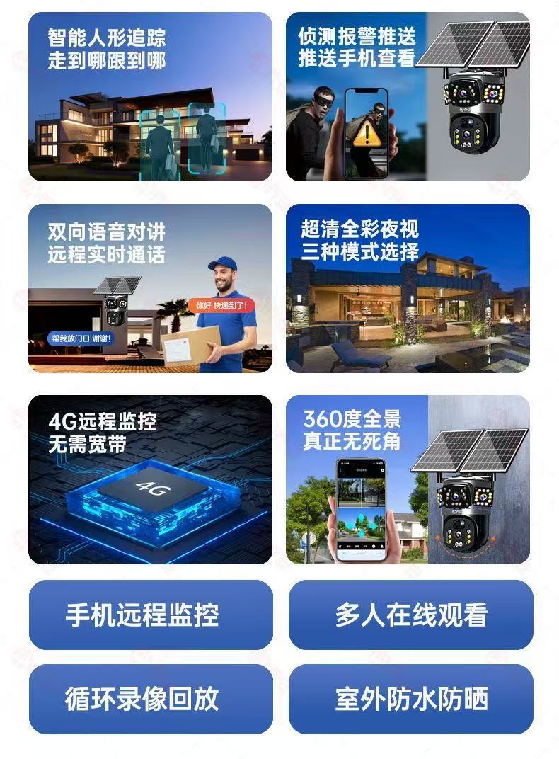 360-degree all-angle home camera, wireless mobile phone, remote outdoor night vision, 4G solar photography Item Picture