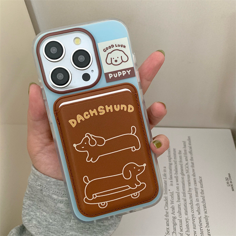 Paquete de tarjetas magnéticas marrones: monopatín azul dos perros salchicha QJ