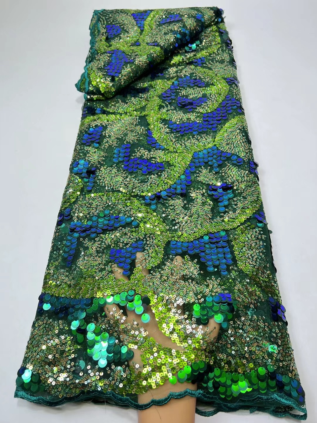 Estilo europeo y americano colorido lentejuelas bordado tela encaje completo vestido de novia tela encaje JX2771 image 1