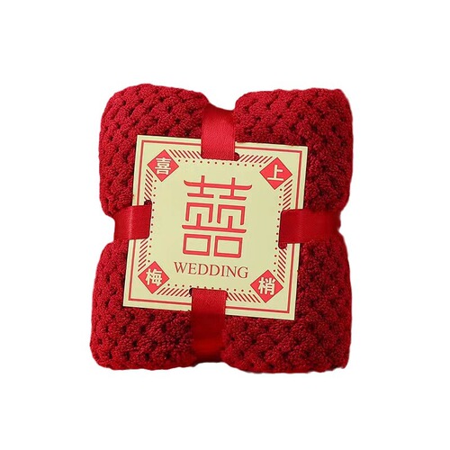 Red Coral Velvet Pineapple Pattern Hand Towel Gift Set Face Towel Square Face Cloth Xipu Wedding Celebration Creative Gift