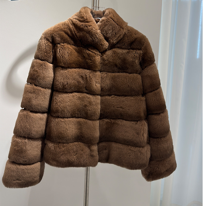 Haining Chinchilla High-End Stand-Up Collar Rex Rabbit Fur Coat for Women, Young Style, Autumn and Winter 2025, Short Coat for Petite Women