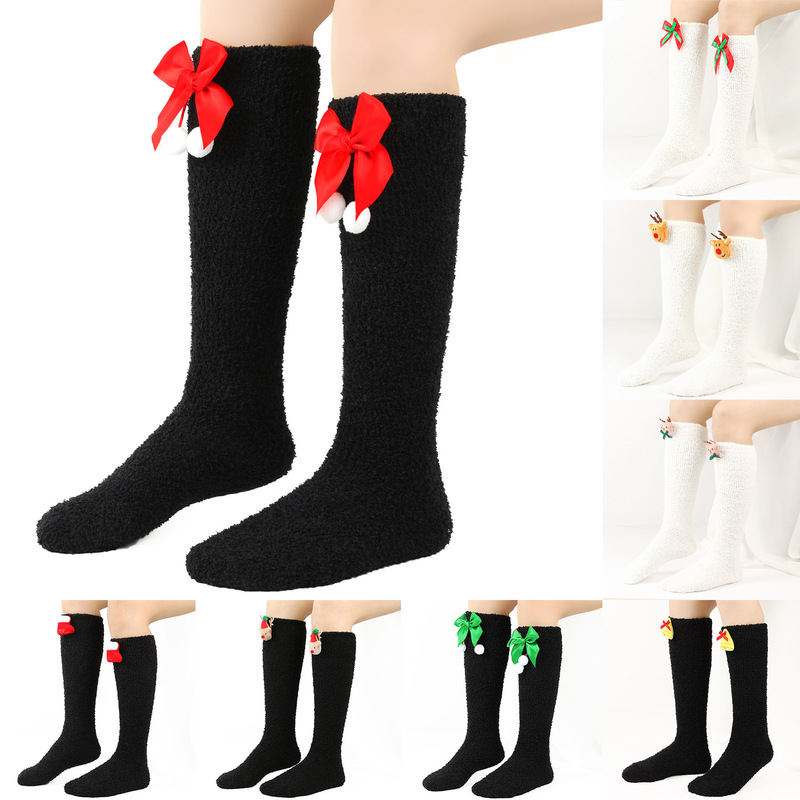 European and American Cross-Border Women's Autumn and Winter Christmas Socks Christmas Coral Velvet Calf Socks Mid-Calf Warm Floor Socks Plush Socks