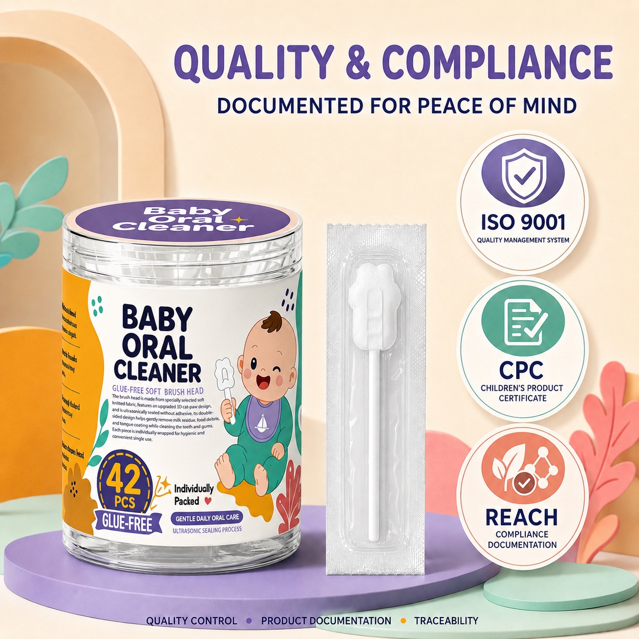 Improved Baby Oral Cleaner 42Pcs Individually Packaged Glue-Free Oral Cleaning Sticks for Babies