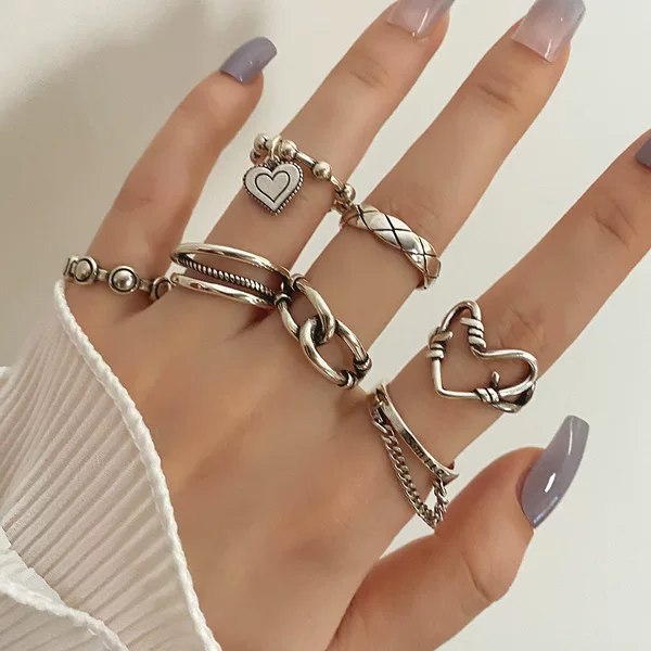 Silver Cross-Border New Heart-Shaped Open Ring for Women, Niche Design Korean Fashion Light Luxury Style Ring