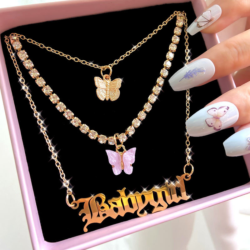 Retro Letter Alloy Inlay Rhinestones Women's Layered Necklaces 1 Piece display picture 1