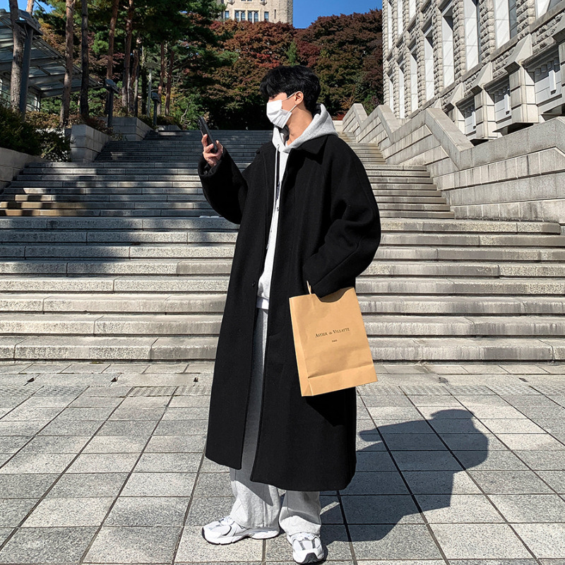 ASCLO otoño e invierno nuevo abrigo de lana largo de alta calidad abrigo grueso de lana de estilo coreano de moda de los hombres de longitud media