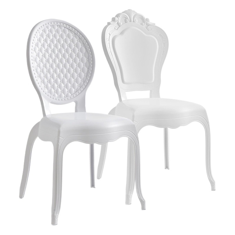 Silla de princesa de respaldo de plástico de polipropileno de PP nórdico, estilo de palacio retro, banquete de hotel, salón de bodas, silla de boda