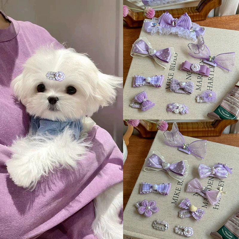 Заколка для волос для домашних животных, мини-зажим BB с полным кирпичом, аксессуары для бишон, непадающие аксессуары для волос для собак, оригинальный плюшевый бантик