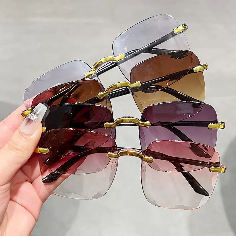 现货新款眼镜时尚潮流太阳镜女大脸显瘦太阳眼镜无框切边墨镜批发