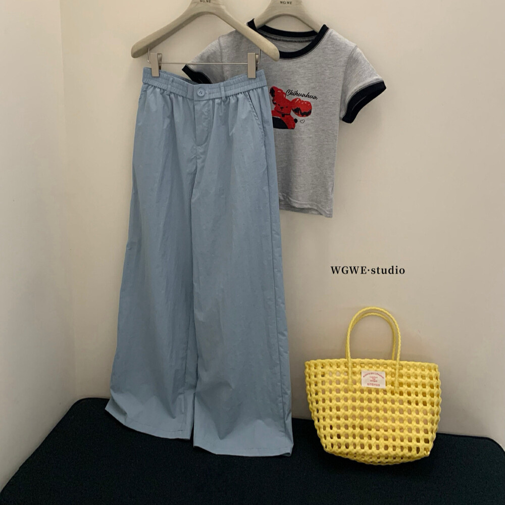 Liquidación, sin devoluciones ni cambios, pantalones de pierna recta adelgazantes de cintura alta elásticos versátiles informales de estilo minimalista para mujer, verano W5664 image 2