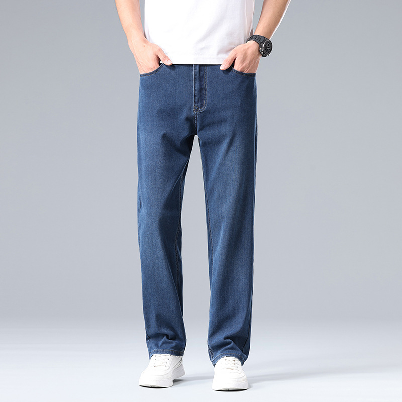 Summer Lyocell Jeans for Men, Thin, Loose, Straight-Leg, Ice Silk, Drapey, Wide-Leg, Slimming, Versatile, Casual Long Pants