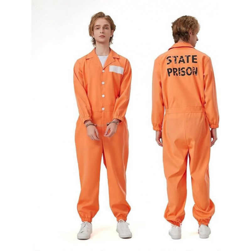 跨境万圣节cos囚犯服装扮演服犯人服监狱制服套装橙色连体囚犯服|undefined