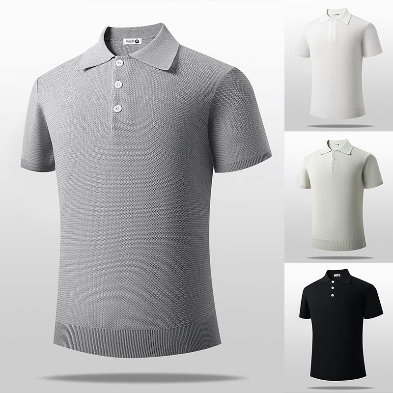 Polo camiseta de punto camiseta de manga corta camiseta de hombre con solapa viejo estilo de negocios texturas de hielo verano fábrica transfronteriza al por mayor