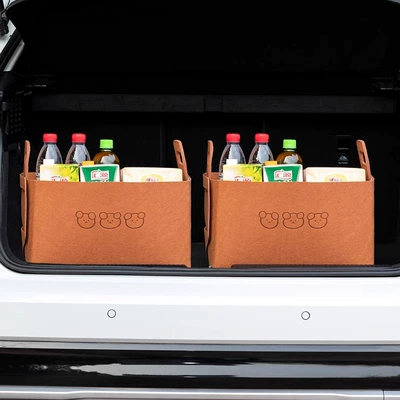 folding multifunctional storage artifact – Car storage bag/box - upgrade-padded-felt-cloth-large-total-60l-brown-3-bear-heads-2