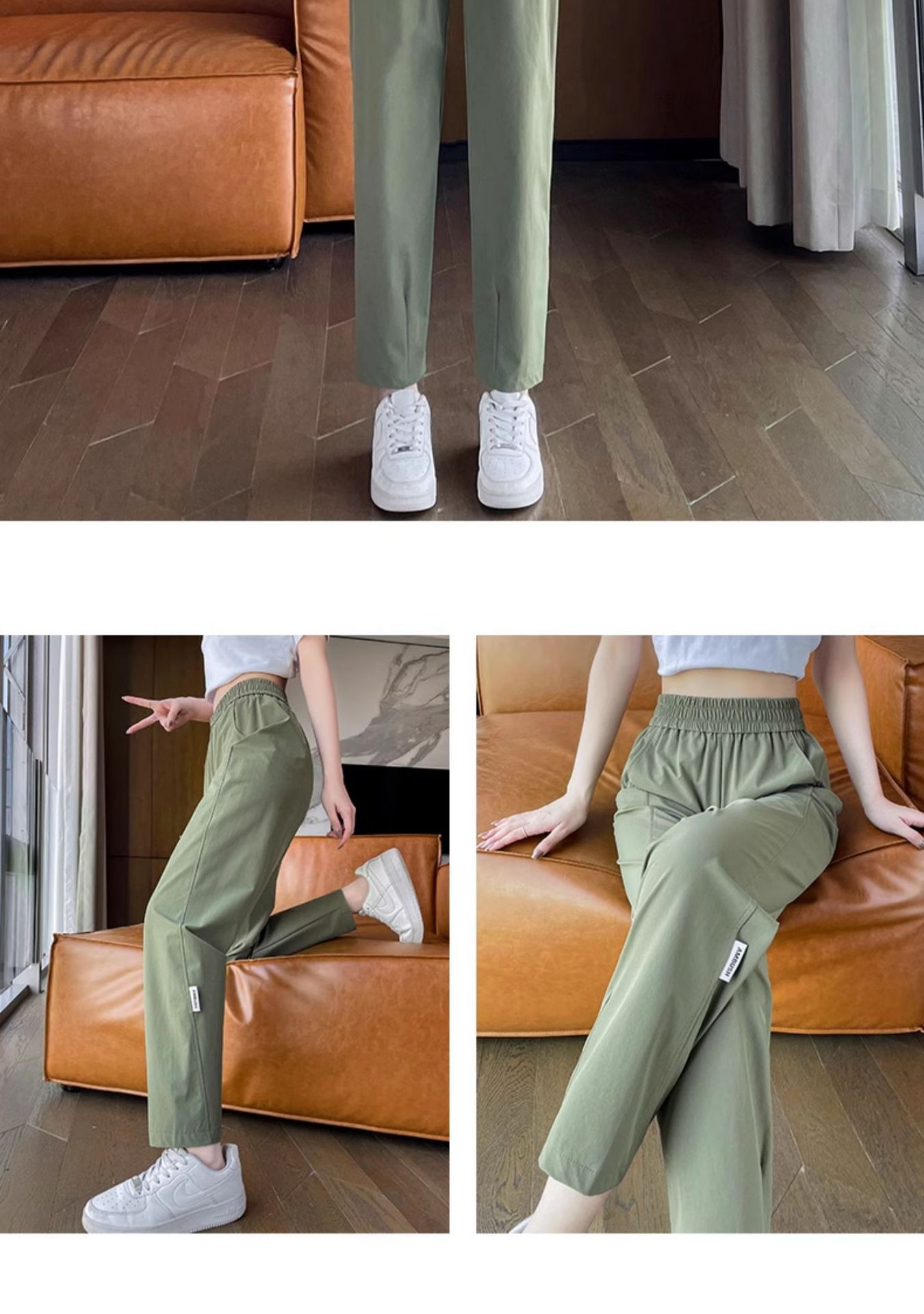Quần dài nữ mùa hè vải lụa băng mỏng nhẹ, nhanh khô, chống nắng, kiểu harem ống rộng — Gạo xám chi tiết 19