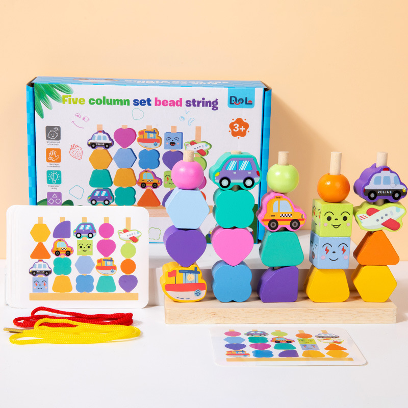 Educación temprana infantil transfronteriza puzzle forma emparejada columna de cuentas bloque de construcción apilar música de color cognición de madera clase pequeña para jugar