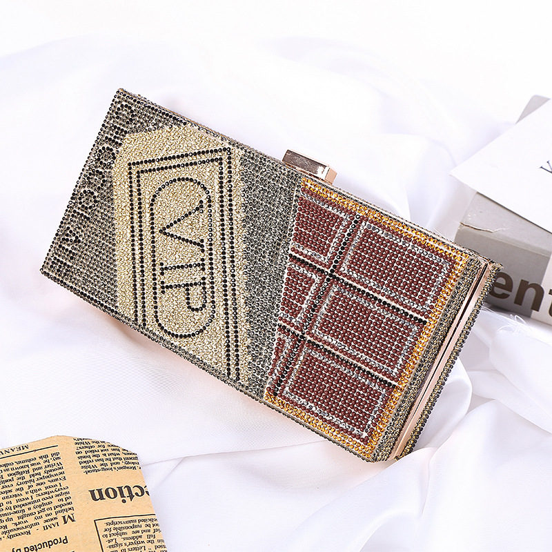 Women's Handheld Evening Bag Small Square Bag European and American Trend Punk Bag Rhinestone Fashion Makeup Evening Bag