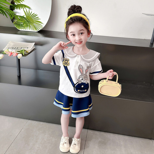 2024 Girls' Set Dress Fashionable and Stylish Primary School Uniform Two-Piece Set Children's Baby Summer Outfit College Style