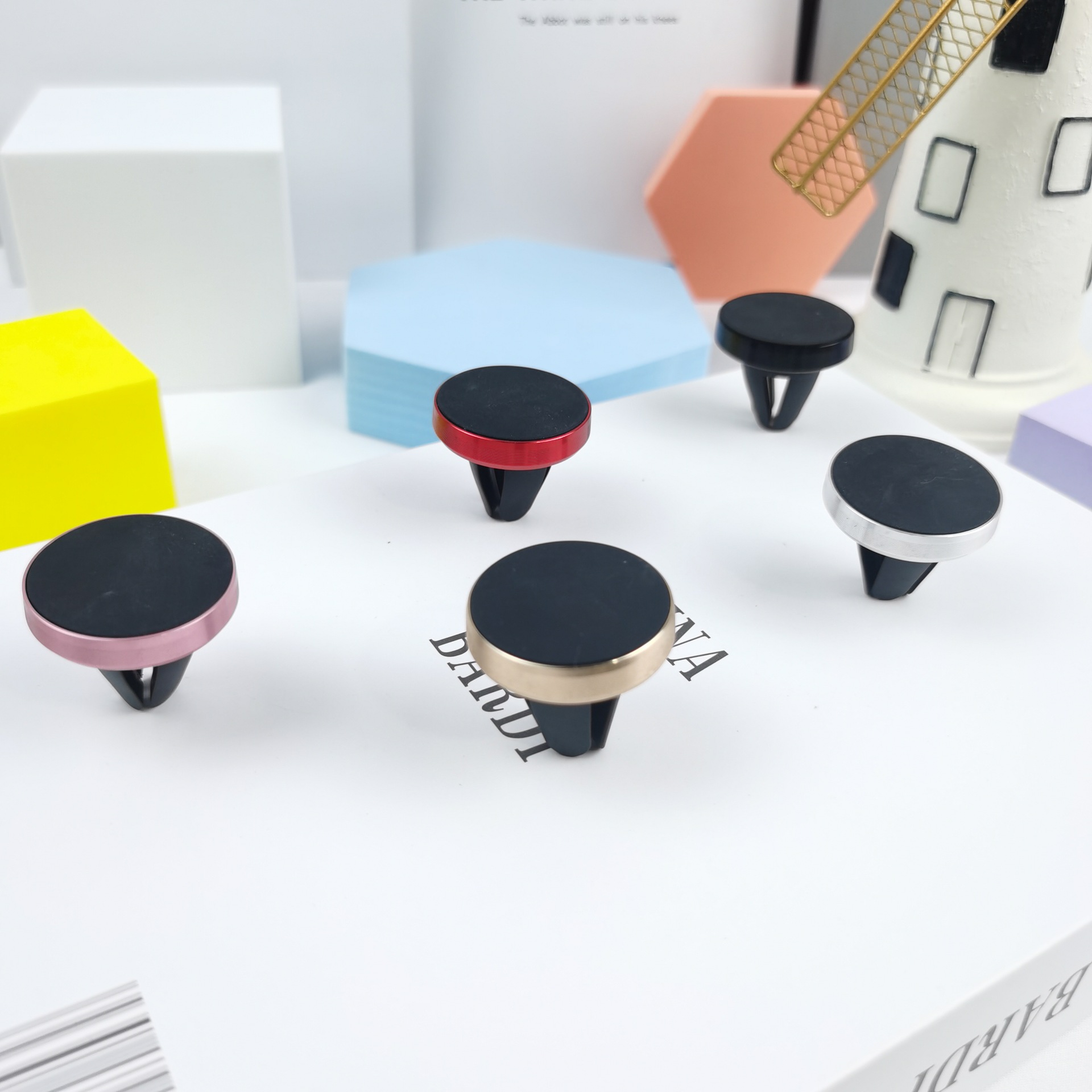 Soporte para teléfono móvil redondo coche aire acondicionado salida de aire imán magnético coche perezoso titular para teléfono móvil registro imprimible