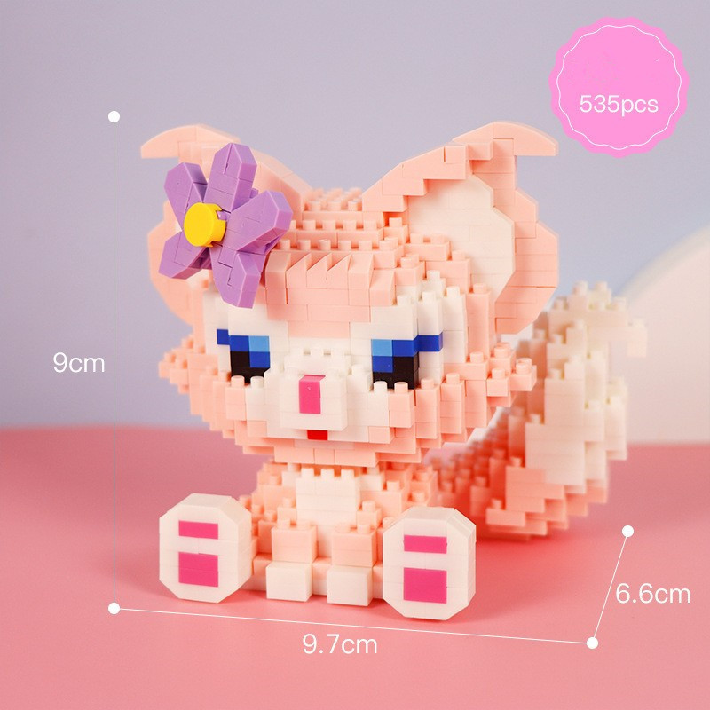 Compatible con LEGO gigante Panda flor azul lindo muñeca de dibujos animados montado bloques construcción juguete para niños puesto caja ciega al por mayor