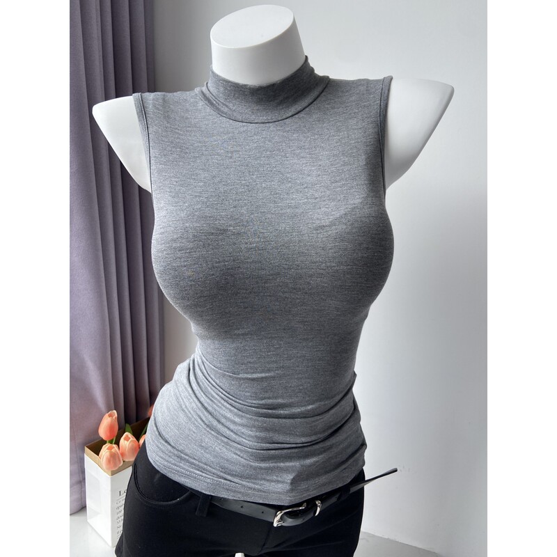 High-Intelligence Style Sleeveless Half-High Collar Vest for Women, Spring and Autumn Inner Wear, Layered Top, Slim Fit, Flattering, Trendy Base Shirt High-Intelligence Style Sleeveless Half-High Collar Vest for Women, Spring and Autumn Inner Wear, Layered Top, Slim Fit, Flattering, Trendy Base Shirt