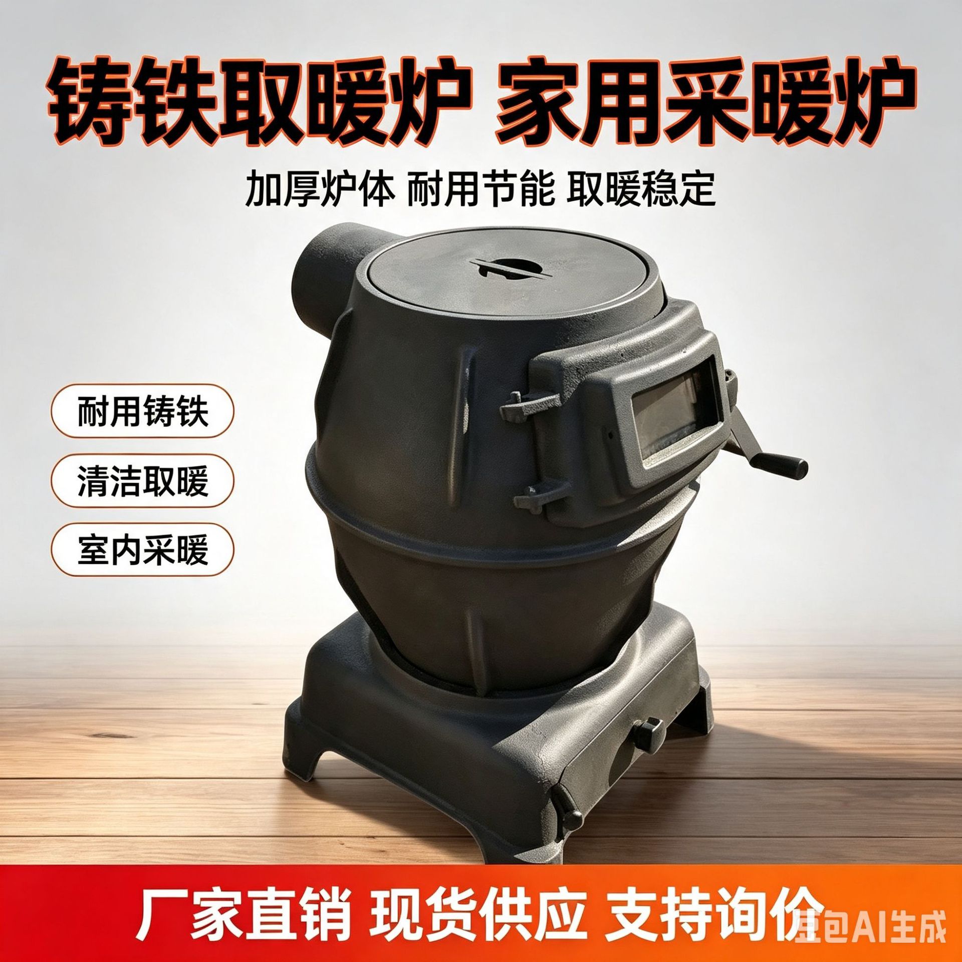 全铸铁取暖炉柴煤两用通炕火炉球墨铁柴火炉煤炭炉观火炉室内采暖