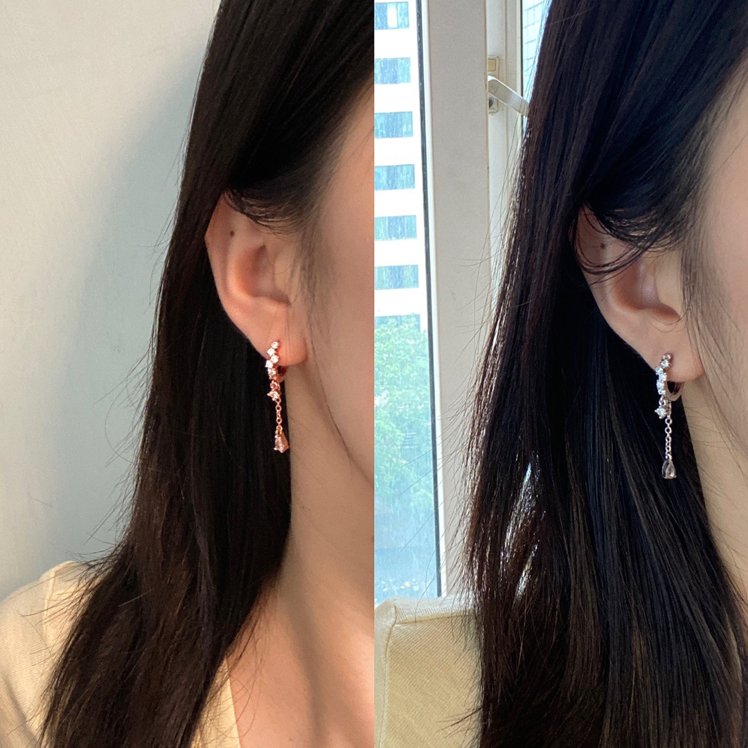 The Source Factory Produces Earrings with Full Diamond Embellishment and Waterdrop Tassels, Featuring a Dynamic and Elegant Design with a Sophisticated Craftsmanship That Is Stable and Won'T Easily Lose Stones