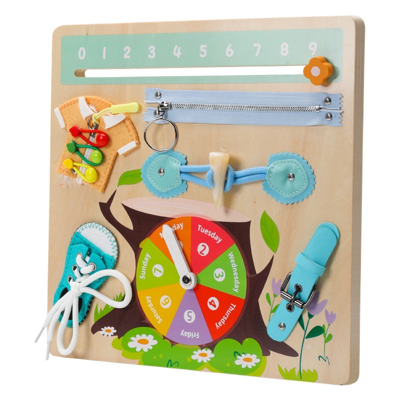 Montessori juguetes para niños de educación temprana multifuncional tablero ocupado habilidades diarias entrenamiento madera niños y niñas 1-3 años de edad