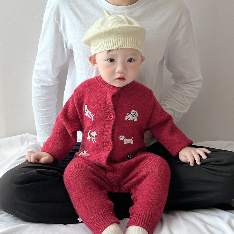 Bebé otoño invierno grueso ropa de escalada nuevo estilo coreano para niños y niñas Jacquard camiseta de punto lindo bebé abrigo camiseta