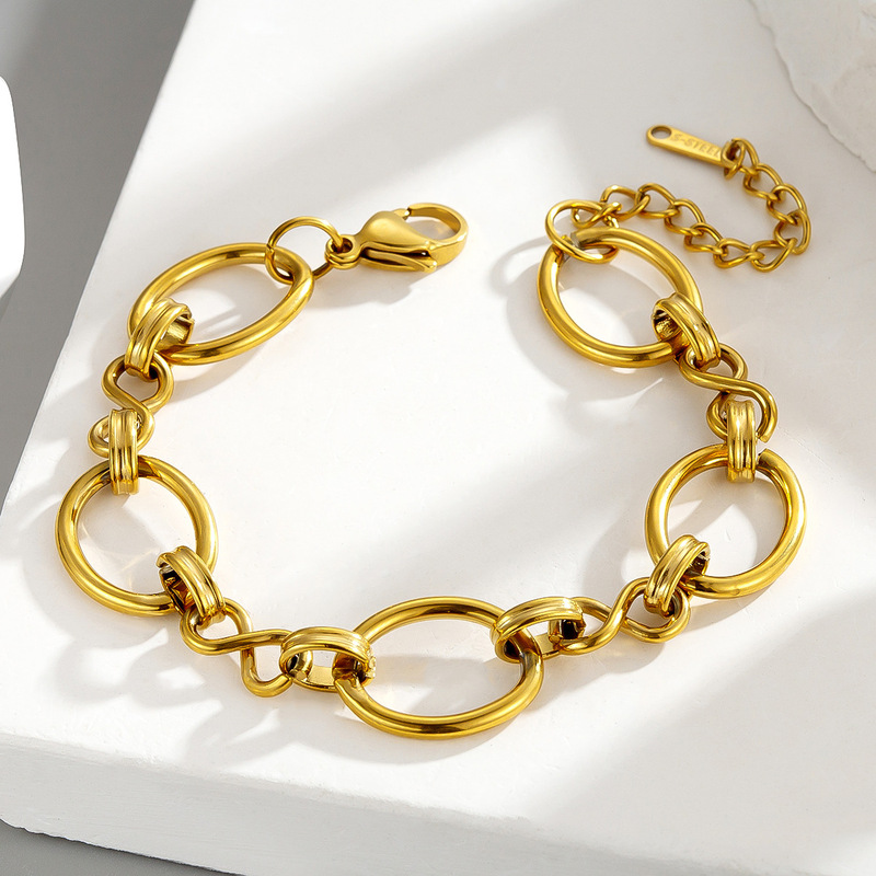Fashionable and Simple Titanium Steel Bracelet High-End Punk Plated 18K Gold Stainless Steel Handmade Chain Bracelet for Women