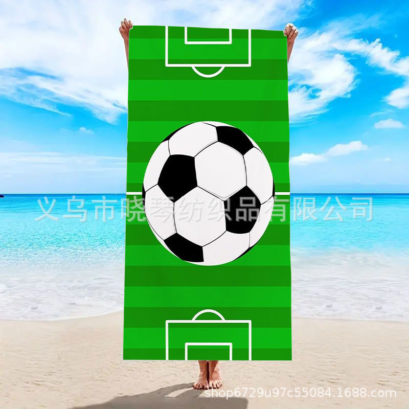 Cross-Border Football Printed Beach Towel Microfiber Sand-Proof Beach Towel Quick-Drying Absorbent Towel Extra Large Bath Towel