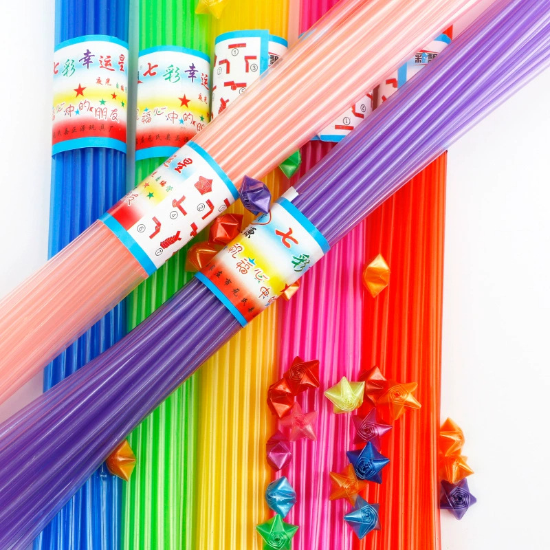 Fábrica recta al por mayor estrellas plegables noceluzentes botellas de deseos origami paja estrella de la suerte estrella de plástico plegable