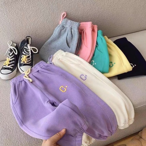 Long-term replenishment ~ One piece of spring and autumn styles for girls and children, versatile large C embroidered casual sports trousers for dropshipping