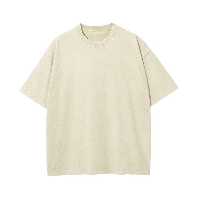 Transfronterizo europeo y americano pesado copo de nieve frito algodón retro lavado y viejo OVERSIZE camiseta de manga corta personalizada de marca de moda de bricolaje